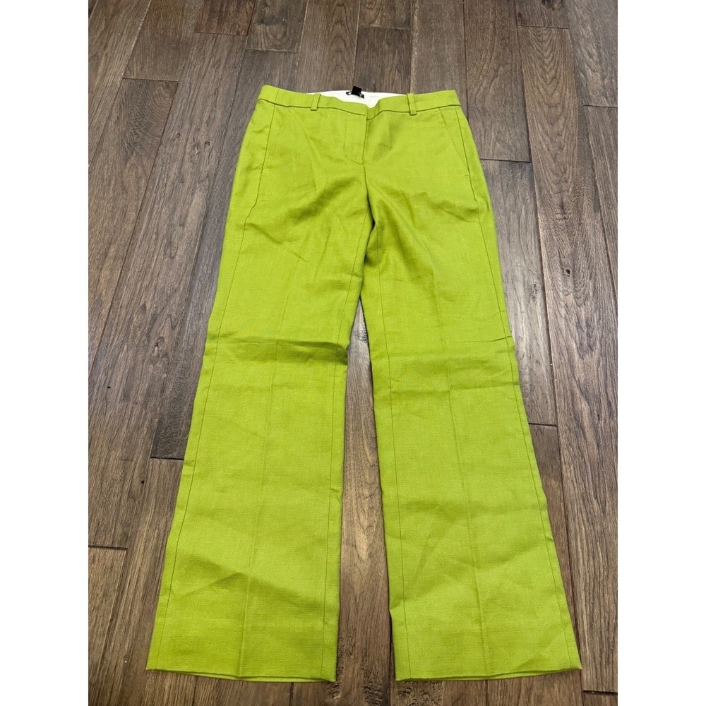 J.Crew Trousers Women 0P Green Wide Leg Textured Mid Rise CI426 Chartreuse